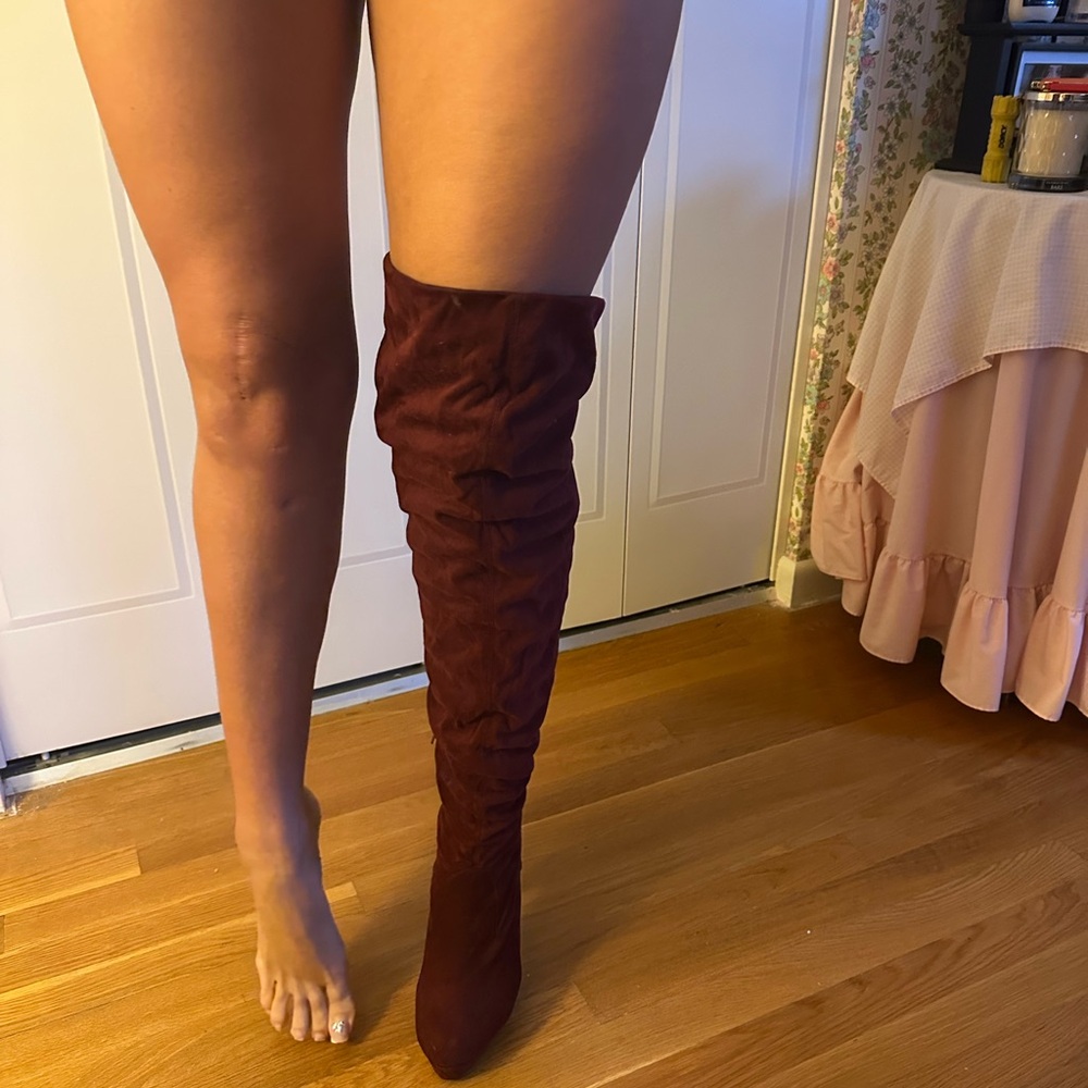 Burgundy Thigh High Platform Boots- Size 10